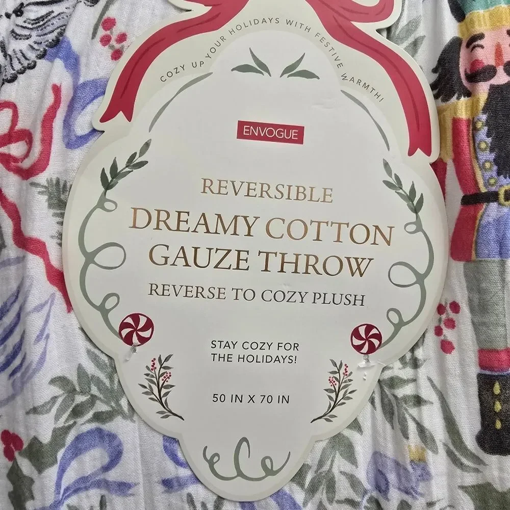 NUTCRACKER BALLET Christmas Dreamy Cotton Gauze Reverse Throw Blanket NWT 50